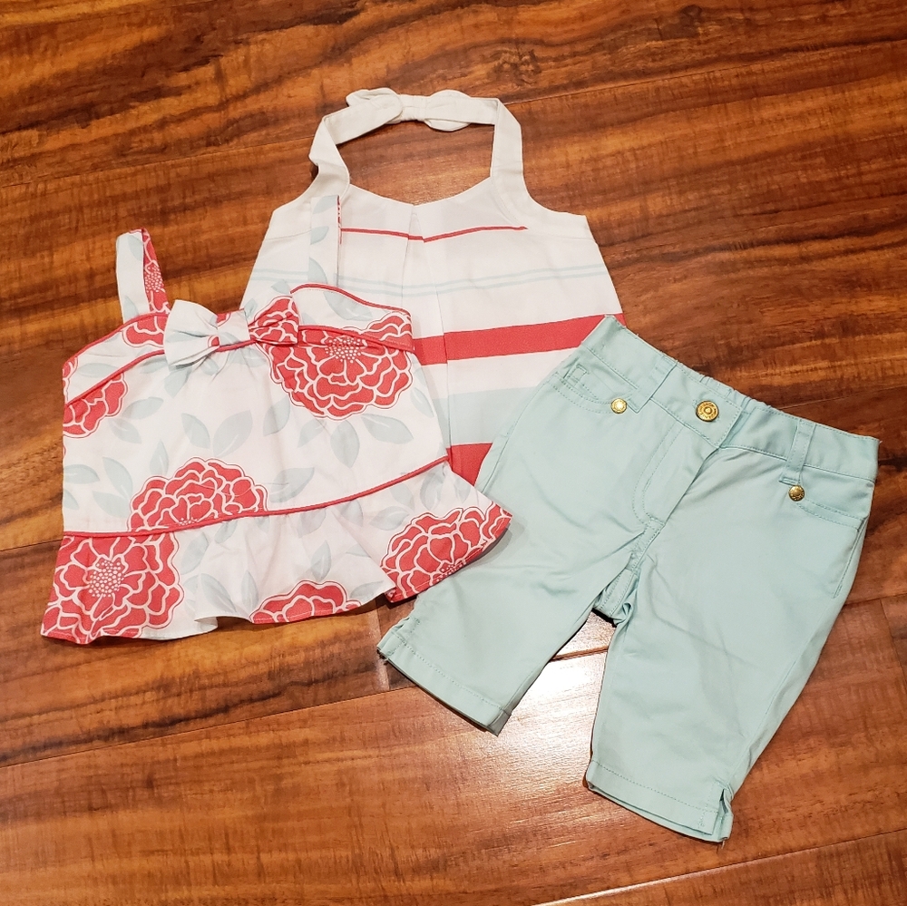 Janie and Jack NWT 3-6 months striped halter top, floral peplum top, crop pants